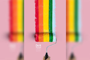 彩虹色滚筒墙刷DIY海报设计韩国素材[psd]