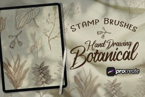 手绘植物印章Procreate笔刷素材 Hand Drawing Botanical Brush Stamp