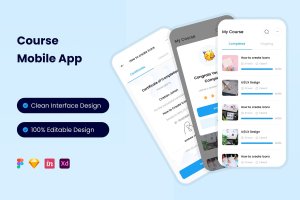 在线课程App应用页面UI设计模板 Course Mobile App