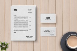 A4文件纸&名片样机模板 Paper & Business Card Mockups Realistic