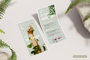 植物元素印刷传单设计样机素材 DL Flyer with Plants – Realistic Mockup