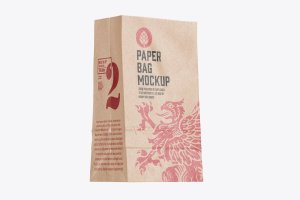 汉堡食品外卖纸袋包装设计样机模板 Paper Bag for Food Mockup