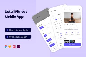 健身App应用详情页面UI设计模板 Detail Fitness Mobile App
