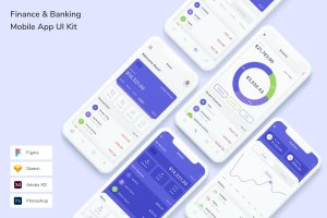 金融&银行App移动应用UI设计套件 Finance & Banking Mobile App UI Kit