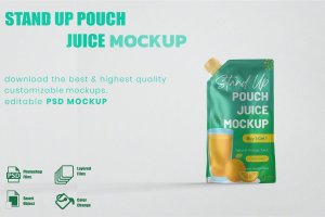 果汁站立袋包装设计样机 Stand Up Pouch Juice Mockups