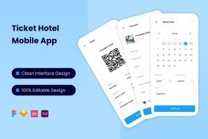 酒店App应用订票页面UI设计模板 Ticket Hotel Mobile App