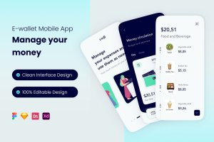 电子钱包App应用页面UI设计模板 E-Wallet Mobile App