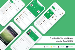 足球&体育新闻App移动应用UI设计套件 Football & Sports News Mobile App UI Kit