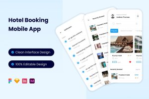 酒店预订App应用页面UI设计模板 Hotel Booking Mobile App