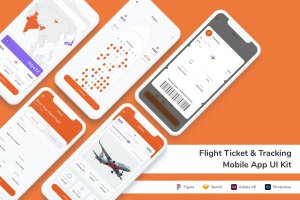 机票航班App移动应用UI设计套件 Flight Ticket & Tracking Mobile App UI Kit