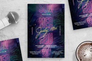 夏季House音乐DJ宣传单+Banner模板 Summer House DJ Flyer + Banners