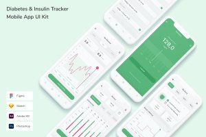 糖尿病和胰岛素健康跟踪主题手机App UI界面设计套件 Diabetes & Insulin Tracker Mobile App UI Kit