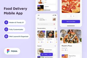 食品配送应用App页面设计UI模板 Food Delivery Mobile App
