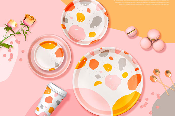 可爱粉色餐具抽象包装设计海报韩国素材[psd]