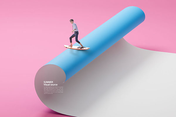 卷纸张夏季冲浪视觉海报设计韩国素材[psd]