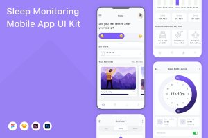 睡眠监测应用程序App界面设计UI套件 Sleep Monitoring Mobile App UI Kit