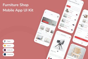 家具店App手机应用程序UI设计素材 Furniture Shop Mobile App UI Kit