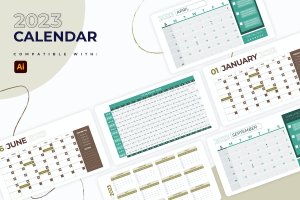 2023年日历信息图表矢量模板 2023 Calendar Slides Illustrator Infographics
