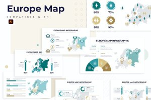 欧洲教育地图信息图表矢量模板 Education Europe Map Illustrator Infographics