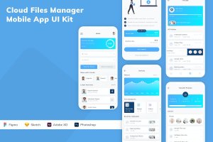 云文件管理器App手机应用程序UI设计素材 Cloud Files Manager Mobile App UI Kit