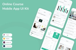 在线课程App手机应用程序UI设计素材 Online Course Mobile App UI Kit