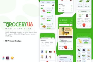 在线蔬果杂货店应用App模板UI套件 Grocery Store Mobile App UI Kit