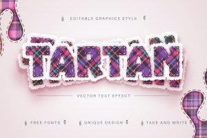 格纹纺织矢量文字效果字体样式 Tartan Textile – Editable Text Effect, Font Style