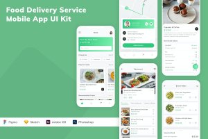 食品配送服务应用程序App界面设计UI套件 Food Delivery Service Mobile App UI Kit