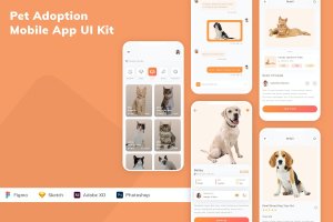 宠物收养应用程序App界面设计UI套件 Pet Adoption Mobile App UI Kit