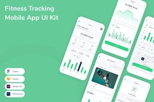 健身追踪App手机应用程序UI设计素材 Fitness Tracking Mobile App UI Kit