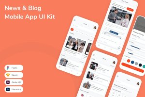 新闻和博客应用程序App界面设计UI套件 News & Blog Mobile App UI Kit