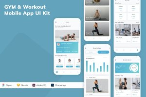 健身房和健身应用程序App界面设计UI套件 GYM & Workout Mobile App UI Kit