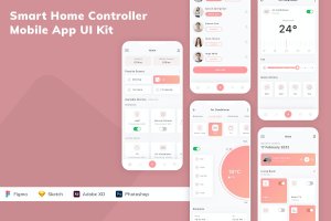 智能家居控制器应用App模板UI套件 Smart Home Controller Mobile App UI Kit