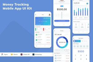 资金追踪App应用程序UI工具包素材 Money Tracking Mobile App UI Kit