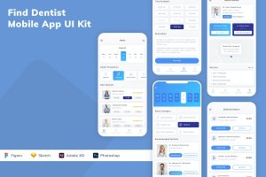 牙医牙科应用App模板UI套件 Find Dentist Mobile App UI Kit