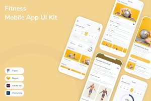 健身App手机应用程序UI设计素材 Fitness Mobile App UI Kit