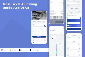 火车票预订App手机应用程序UI设计素材 Train Ticket & Booking Mobile App UI Kit
