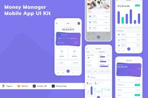 理财钱包应用App模板UI套件 Money Manager Mobile App UI Kit