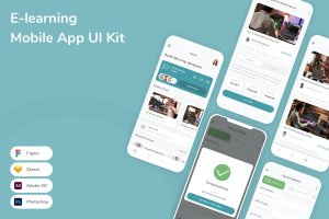 电子在线学习应用程序App界面设计UI套件 E-learning Mobile App UI Kit
