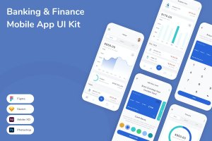银行金融App手机应用程序UI设计素材 Banking & Finance Mobile App UI Kit