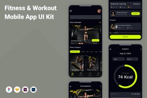 健身和锻炼应用程序App界面设计UI套件 Fitness & Workout Mobile App UI Kit