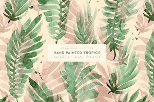 手绘热带绿叶图案素材 Hand Painted Tropics
