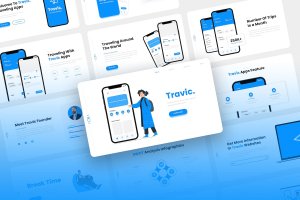 旅行社应用介绍幻灯片演示PPT模板 Travic – Agency Mobile App PowerPoint Template