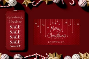 圣诞场景Banner&手机屏幕UI样机 Christmas Sale Mockup