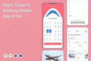 机票预订App应用程序UI设计模板套件 Flight Ticket & Booking Mobile App UI Kit