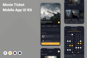 电影票App手机应用程序UI设计素材 Movie Ticket Mobile App UI Kit