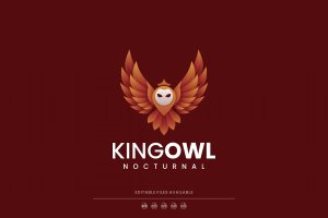 猫头鹰渐变Logo标志设计模板 King Owl Gradient Logo