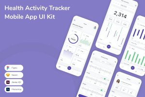 健康活动跟踪记录应用程序App界面设计UI套件 Health Activity Tracker Mobile App UI Kit