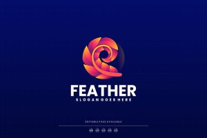 羽毛渐变Logo标志设计模板 Feather Gradient Logo