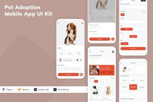 宠物收养App应用程序UI设计模板套件 Pet Adoption Mobile App UI Kit